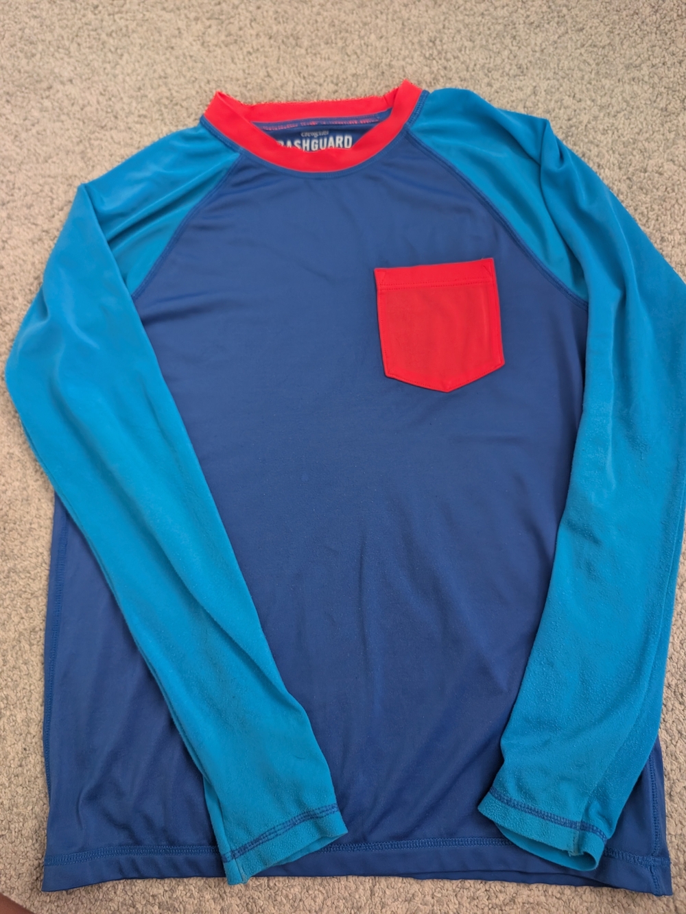 Crewcuts Navy & Bright Blue Long-Sleeve Rashguard with Red Pocket